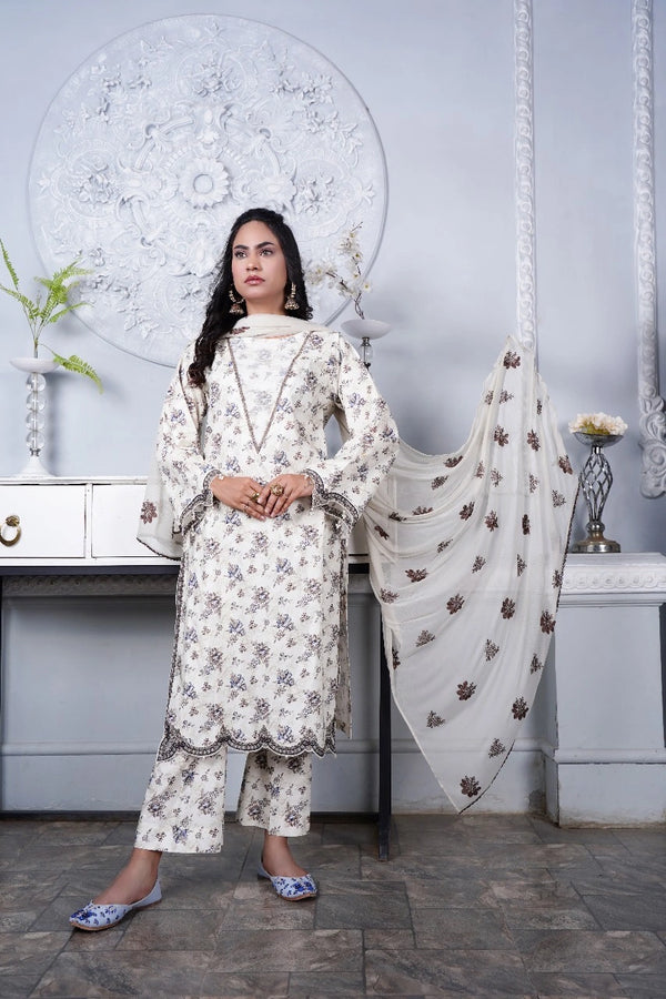 مالیار unstitched 3pcs printed lawn shirt and trouser with chiffon dupatta